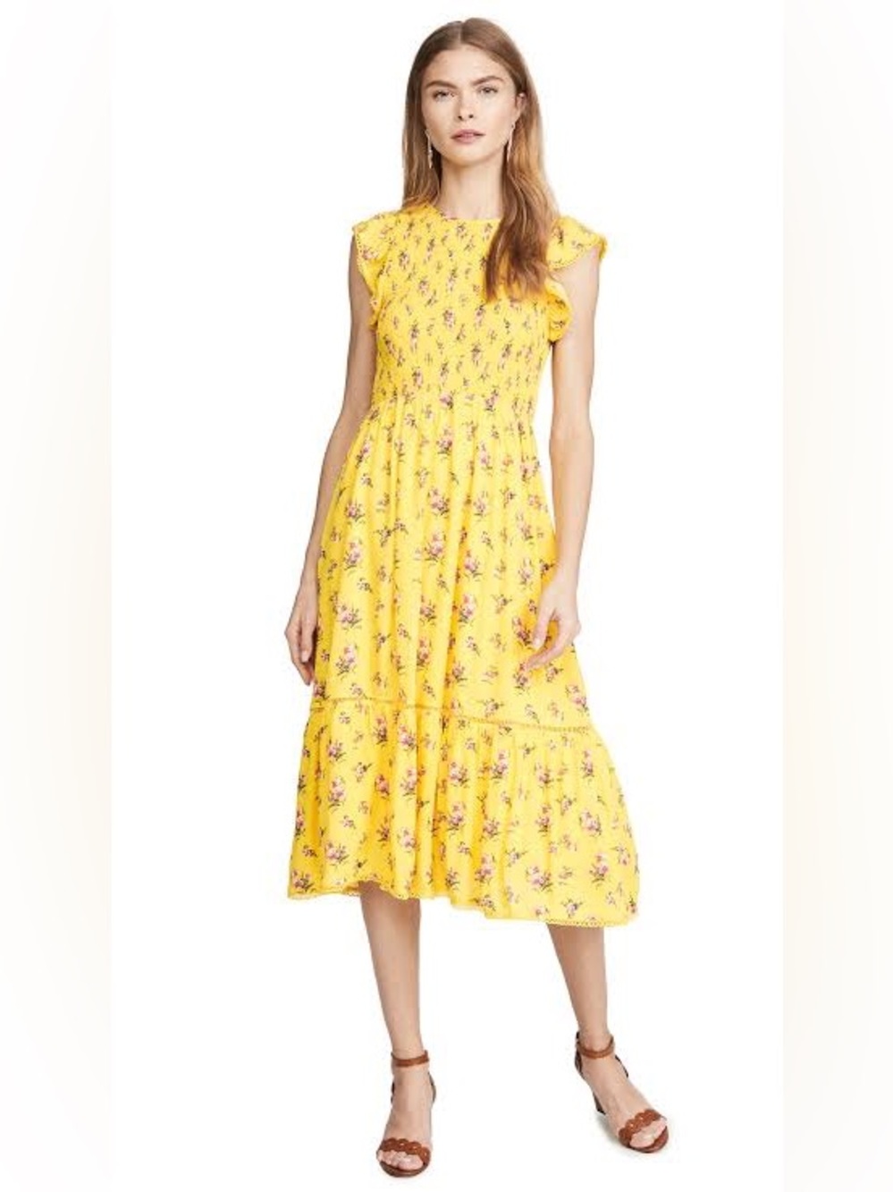 Lost + Wander Daffodil Yellow Smocked Midi Dress